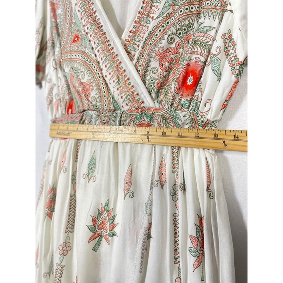 Lapogee Women White Paisley Floral Print Maxi Wrap Dress Size L Rayon Boho - Picture 7 of 11